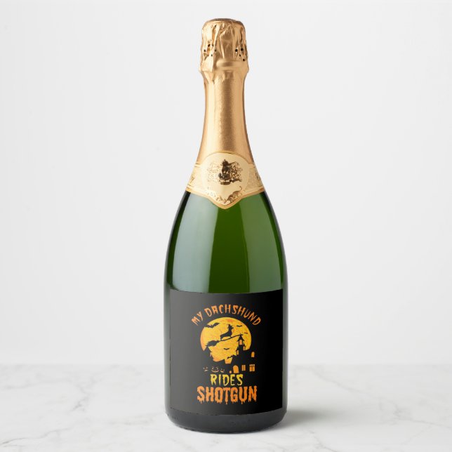 Halloween With My Dachshund Sparkling Wine Label (Front)