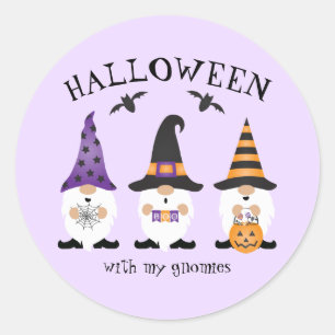 Halloween With My Gnomies Purple Orange Classic Round Sticker