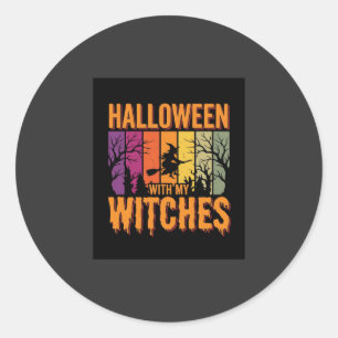 Halloween With My Witches Retro Sunset Classic Round Sticker