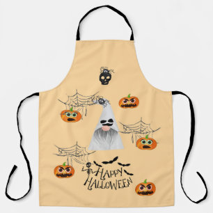Halloween with Pumpkins Ghosts Spiders and Webs Apron