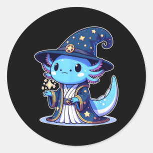 Halloween wizard funny axolotl classic round sticker