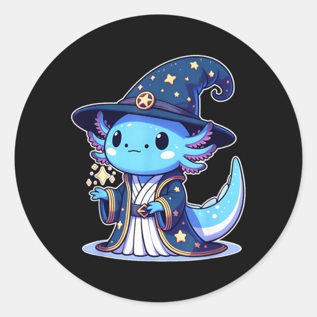 Halloween wizard funny axolotl classic round sticker (Front)