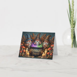 Halloween Wizard Gnomes Midnight Brew Cauldron Holiday Card