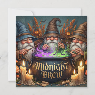 Halloween Wizard Gnomes Midnight Brew Cauldron Holiday Card