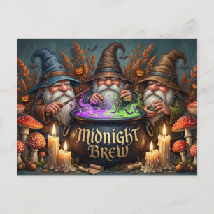 Halloween Wizard Gnomes Midnight Brew Cauldron Holiday Postcard