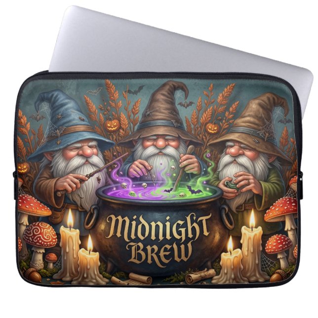 Halloween Wizard Gnomes Midnight Brew Cauldron Laptop Sleeve (Front)