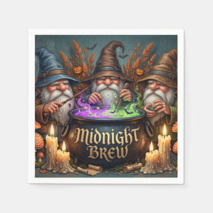 Halloween Wizard Gnomes Midnight Brew Cauldron Napkin