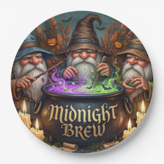 Halloween Wizard Gnomes Midnight Brew Cauldron Paper Plate