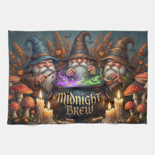 Halloween Wizard Gnomes Midnight Brew Cauldron Tea Towel