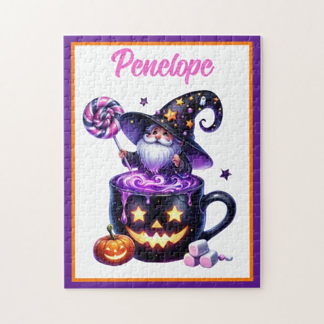 Halloween Wizard In Pumpkin Mug Lollipop Magic Jigsaw Puzzle (Vertical)