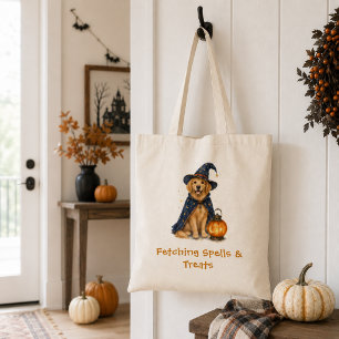 Halloween Wizard Spells Cute Golden Retriever Tote Bag