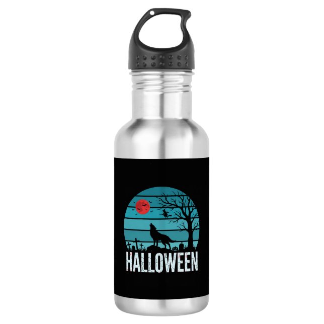 Halloween Wolf Graveyard Moon Vector 532 Ml Water Bottle (Front)