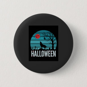 Halloween Wolf Graveyard Moon Vector 6 Cm Round Badge