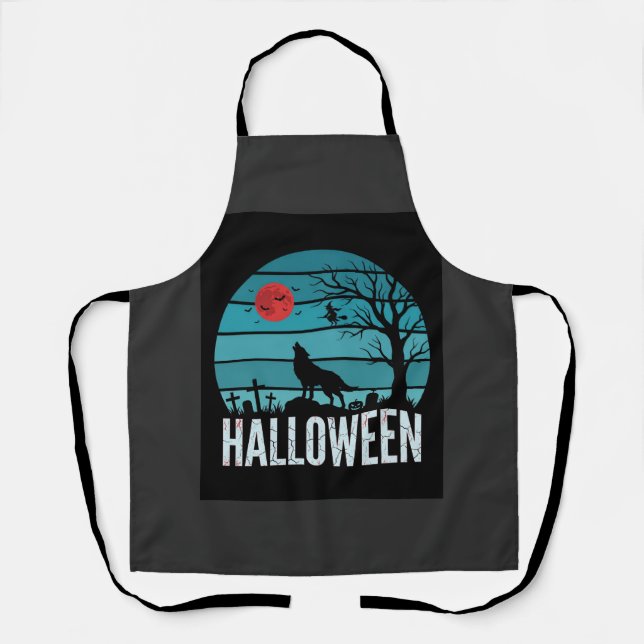 Halloween Wolf Graveyard Moon Vector Apron (Front)