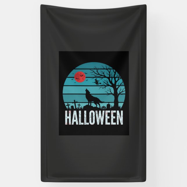 Halloween Wolf Graveyard Moon Vector Banner (Vertical)