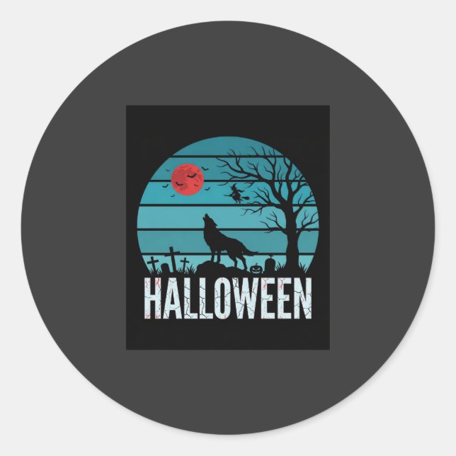 Halloween Wolf Graveyard Moon Vector Classic Round Sticker (Front)