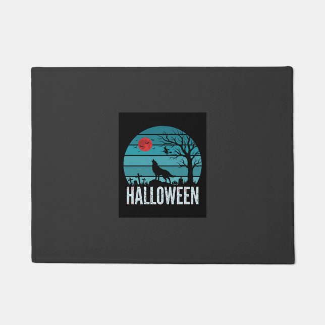 Halloween Wolf Graveyard Moon Vector Doormat (Front)