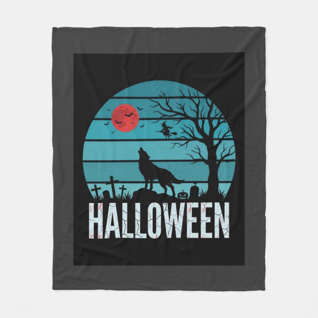 Halloween Wolf Graveyard Moon Vector Fleece Blanket (Front)