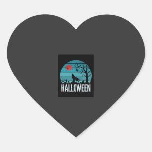 Halloween Wolf Graveyard Moon Vector Heart Sticker