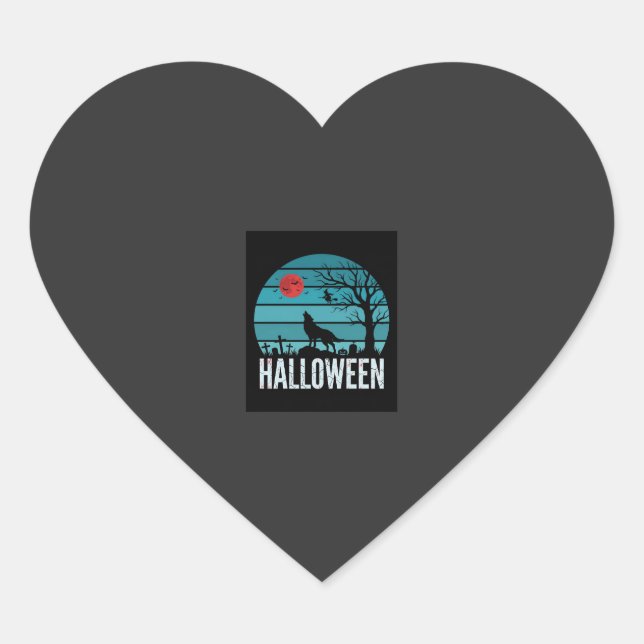 Halloween Wolf Graveyard Moon Vector Heart Sticker (Front)