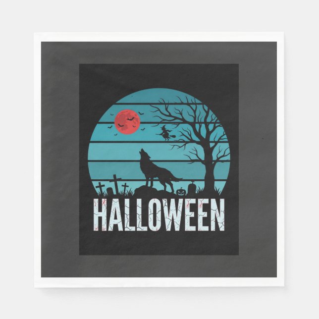 Halloween Wolf Graveyard Moon Vector Napkin (Front)