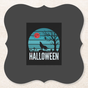 Halloween Wolf Graveyard Moon Vector Paper Coaster