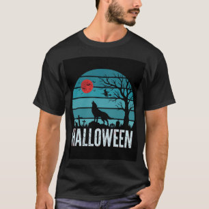 Halloween Wolf Graveyard Moon Vector T-Shirt