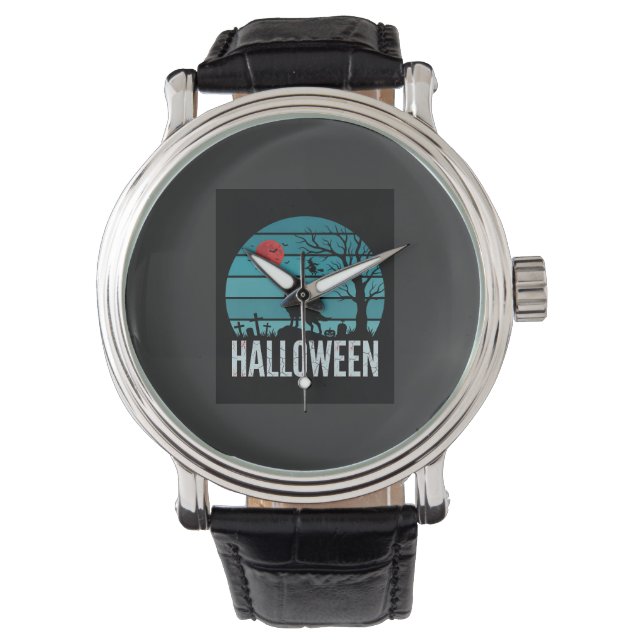 Halloween Wolf Graveyard Moon Vector Watch (Front)