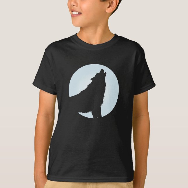Halloween Wolf Howling Blue Full Moon T-Shirt (Front)