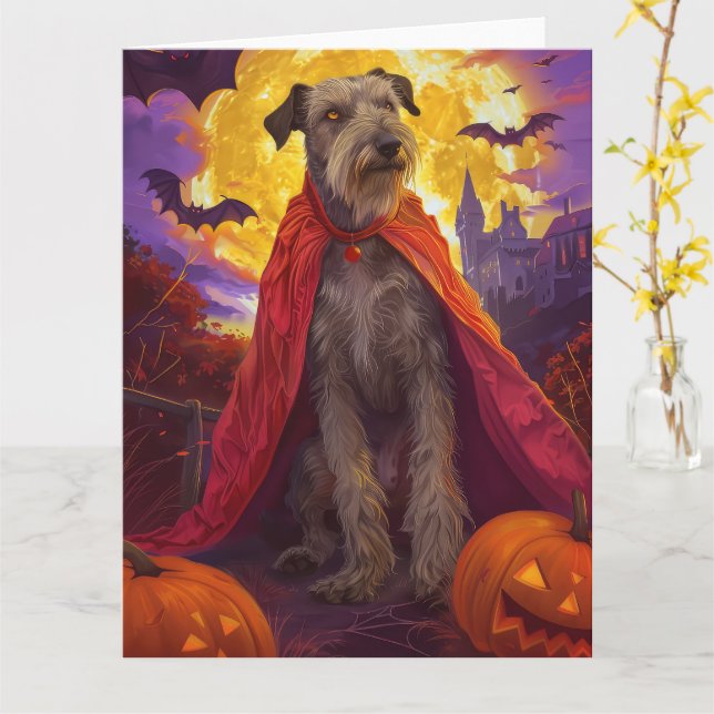 Halloween Wolfhound Vampire Pumpkins Scary Card (Yellow Flower)