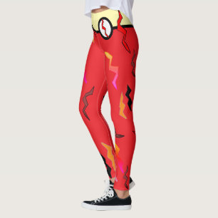 Halloween Woman Superhero Red Cream Leggings