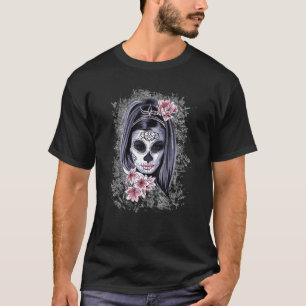 Halloween Women Face Painted Art La Catrina Skull  T-Shirt