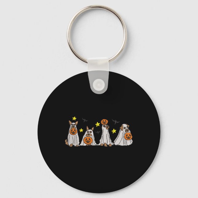 Halloween  Women Ghost Dog Embroidery Effect Desig Key Ring (Front)