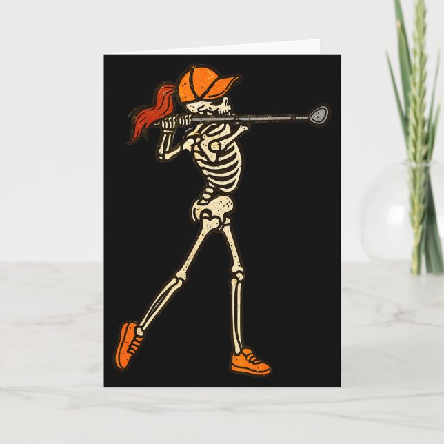 Halloween Women Golf Skeleton Funny Golf Halloween Card (Front)