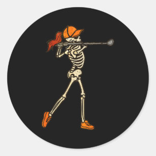 Halloween Women Golf Skeleton Funny Golf Halloween Classic Round Sticker