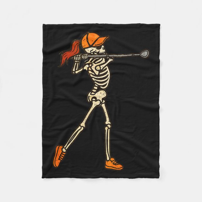 Halloween Women Golf Skeleton Funny Golf Halloween Fleece Blanket (Front)