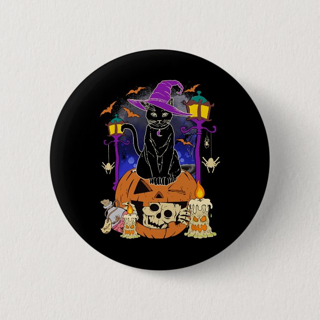 Halloween  Women Men Kids Halloween Black Cat Pump 6 Cm Round Badge (Front)