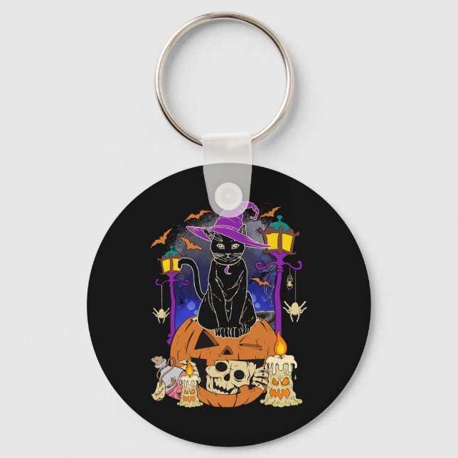 Halloween  Women Men Kids Halloween Black Cat Pump Key Ring (Front)