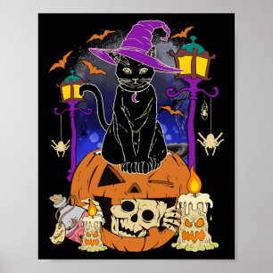 Halloween Women Men Kids Halloween Black Cat Pumpk Poster