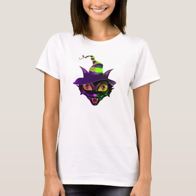 Halloween Women's Basic T-Shirt/Spooky Cat T-Shirt (Front)
