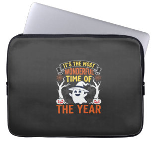 Halloween Wonderful Time Ghost and Pumpkin Vintage Laptop Sleeve