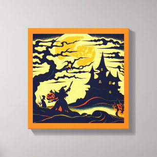 Halloween - Woodcut Style 1 Canvas Print