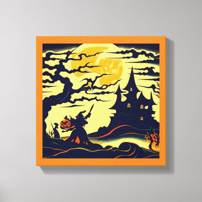 Halloween - Woodcut Style 1 Canvas Print (Front)