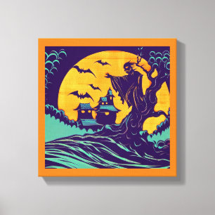 Halloween - Woodcut Style 2 Canvas Print