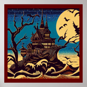 Halloween - Woodcut Style 4 Poster