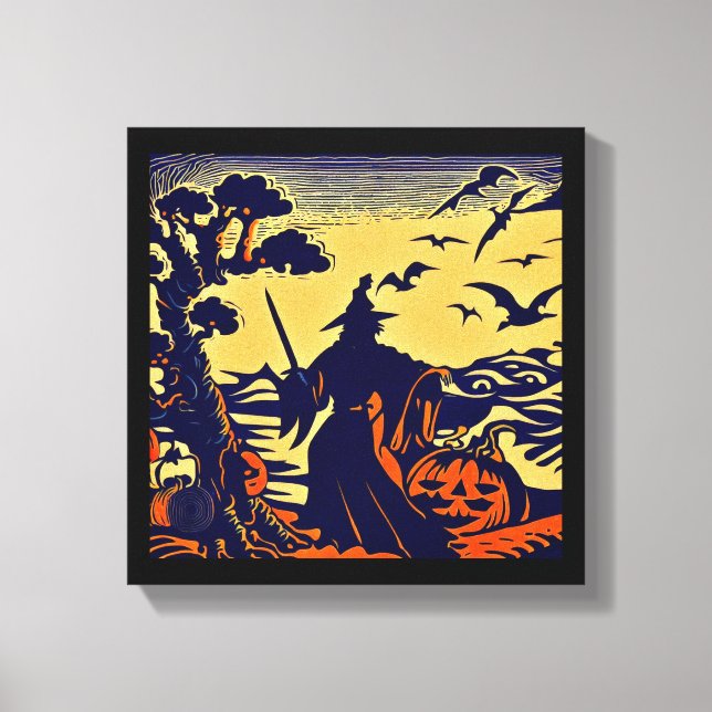 Halloween - Woodcut Style 5 Canvas Print (Front)