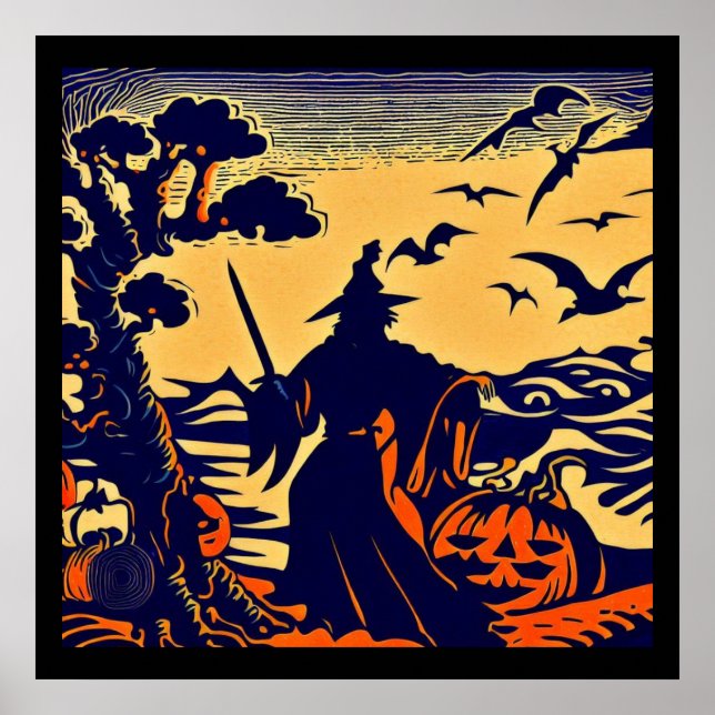 Halloween - Woodcut Style 5 Poster (Front)