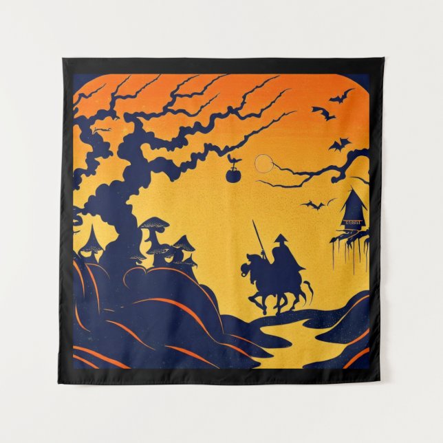 Halloween - Woodcut Style 8 Tapestry (Front)