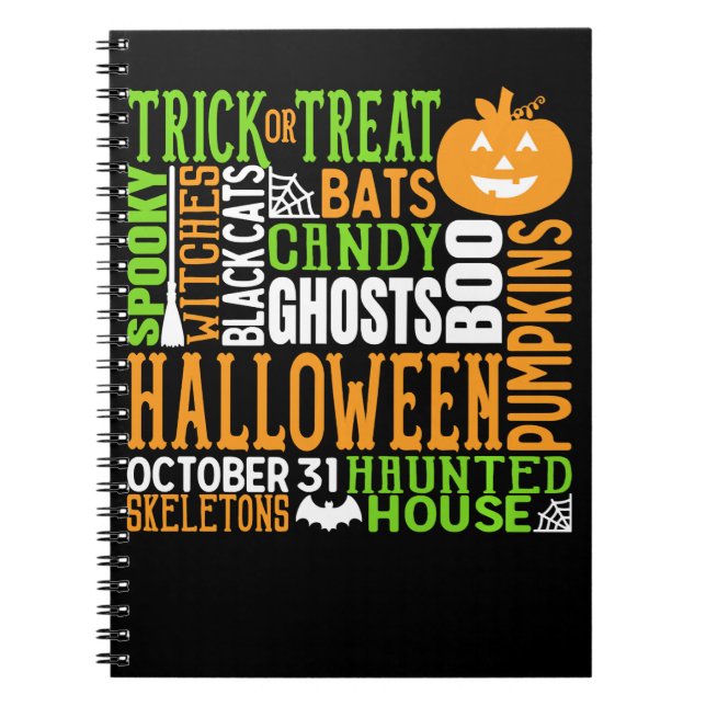 Halloween Word Jumble Colourful Cute Spider Pumpki Notebook (Front)