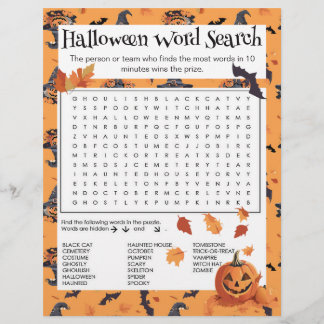 Halloween Word Search Party Game Sheet Custom Letterhead